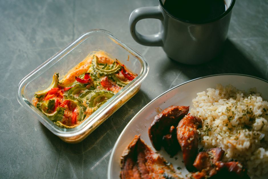 Delicious baked vegetables with chicken and rice. A perfect traditional meal.