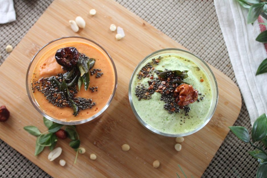 Top view of vibrant smoothies with chia seeds, perfect for healthy lifestyle promotions.